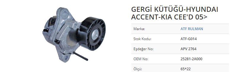 BİLYA GERGİ ACCENT ERA GETZ/İ20/İ30/MATRİX KÜTÜKLÜ